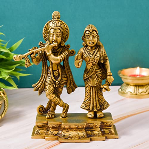 Bhimonee Decor Brass Plain Radha Krishna Idol for Home Décor, 2.15 kg, 8 inches, Brass Black Antique Finish, 1 Piece