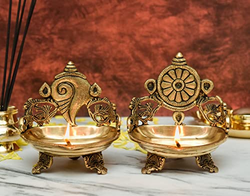 Pure Brass Shanku Chakra 5.5 inches Table Diya