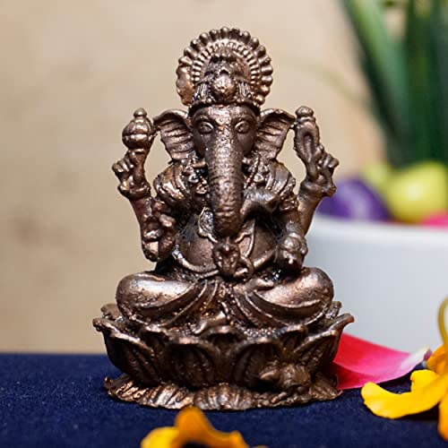 Bhimonee Decor , 2 inches, Handmade Copper Ganesha Idol, 65 Grams, Patina Antique Finish, Pack of 1 Piece