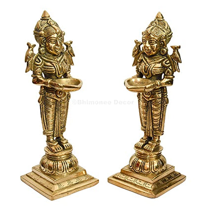 Bhimonee Decor by Modern Gift Centre Pure Brass 8.25 inches Pair Oil Lamp Deep Lady | Meenakshi Devi Holding Diya