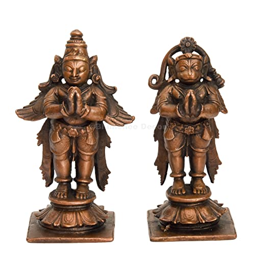 Bhimonee Decor Handmade Copper Garuda and Hanuman Set Idol 3.4 inches , Patina Antique Finish , 1 Piece