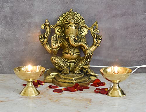 Bhimonee Decor by Modern Gift Centre Pure Brass Electric Bulb Lights Diya | Deep | Deepak for Pooja | Puja | Mandir | Diwali Festival Decoration | Pair |