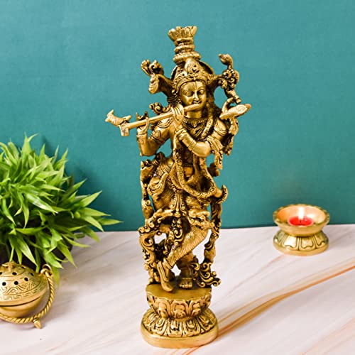 Bhimonee Decor Brass Plain Radha Idol for Home Décor, 4.3 kg, 14 inches, Brass Black Antique Finish, 1 Piece