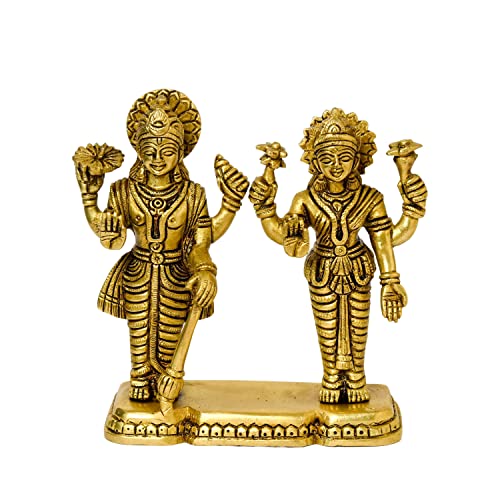 Bhimonee Decor Brass Laxmi Vishnu Idol for Home Decor, Gift & Puja, 1.550 kg, 6 inches, Brass Black Antique Finish, 1 Piece