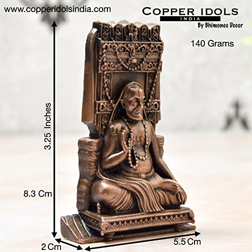 Handmade Copper Ragvendra Swamy Idol  3.25 inches