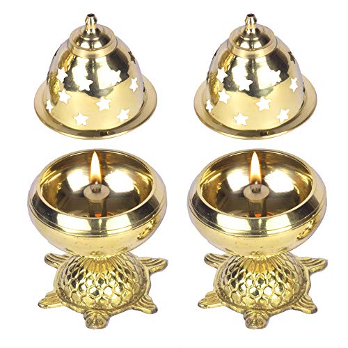 Modern Gift Centre - Set of 2 Pure Brass Tortoise Covering Diya/Tulsi Diya 5.25 inches by printology