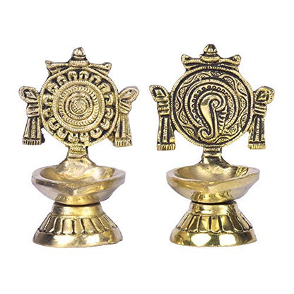 Buy Printology Wood Pure Brass Shanku Chakra Table Diya