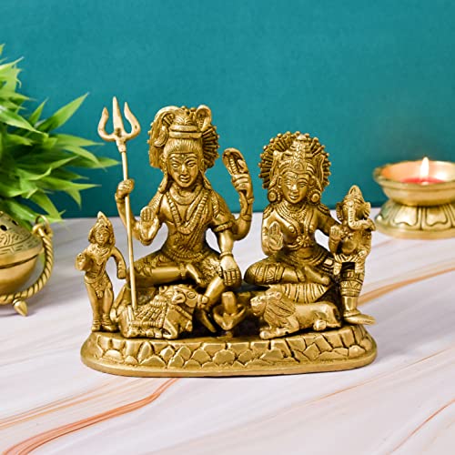 Bhimonee Decor Brass Shiva Family Idol for Home Decor, Gift & Puja, 2.45 kg, 5.75 inches, Brass Black Antique Finish, 1 Piece