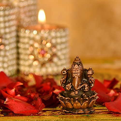 Copper Handmade Lotus Ganesha Sitting Idol 