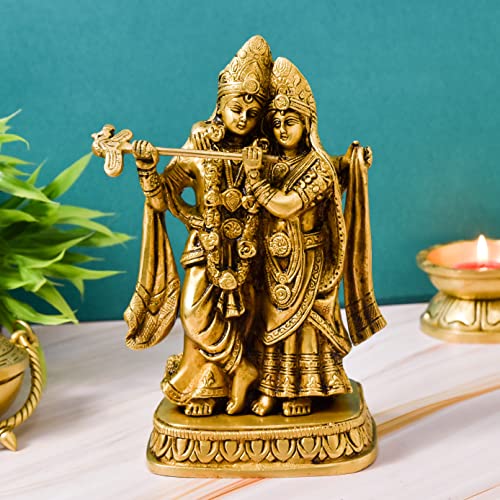 Bhimonee Decor Brass Radha Krishna Idol for Home Décor, 2.15 kg, 8.5 inches, Brass Black Antique Finish, 1 Piece