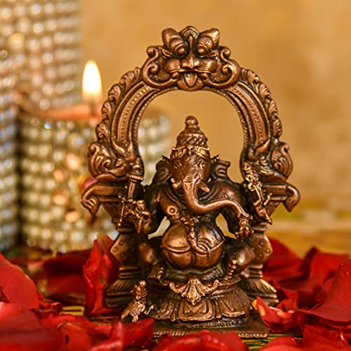 Copper Handmade Prabhavalli Ganesha Sitting Idol Statue