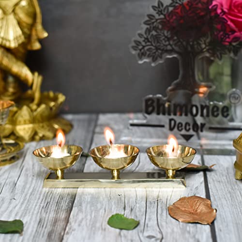 Bhimonee Decor Pure Brass 3 Line/Sal Diya, 1.75 inches, Brass Colour, Pack of 1 Pc