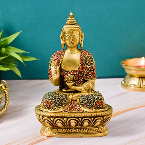 Bhimonee Decor Brass Budha Idol, Home Décor, 1.05 kg, 7 inches, Brass Black Antique Finish, 1 Piece