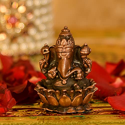 Copper Handmade Lotus Ganesha 2 inches Sitting Idol