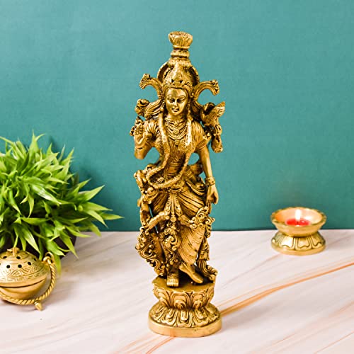 Bhimonee Decor Brass Plain Radha Idol for Home Décor, 3.42 kg, 14 inches, Brass Black Antique Finish, 1 Piece